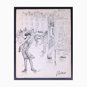 Georges Guido Filibert, Woman With Braid and Satchel, Ink, Mid-20th Century