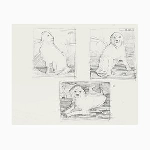 Nataschia Tzarkova - the Dogs - Lápiz de dibujo original - 1990 Ca