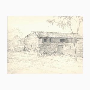 André Roland Brudieux - House In the Countryside - Original Pencil Drawing - 1960s