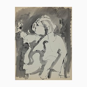Henri Espinouze - Figura - Tinta china y acuarela - 1957