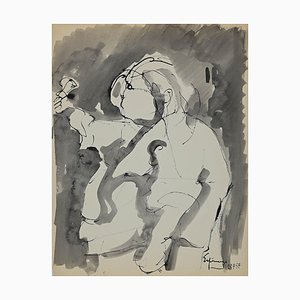 Henri Espinouze - Figure - Chine Encre et Aquarelle - 1957