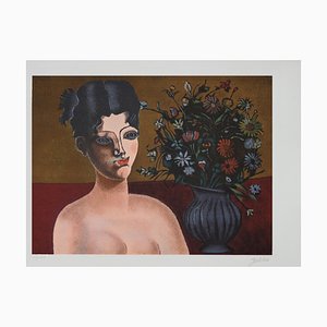 Franco Gentilini - Girl With Flowers - Lithograph - 1980s