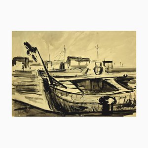 Luigi Surdi - Boats - China Ink and Watercolor - Mid 20th 20th Century