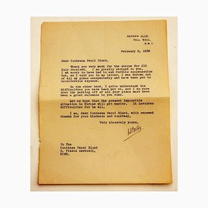 Brief von Hilaire Belloc an die Gräfin Pecci Blunt, 1938