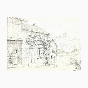 André Roland Brudieux - Casa rural francesa - Lápiz de dibujo - años 60