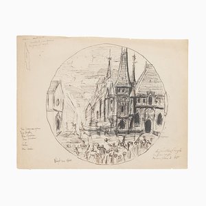 Desconocido - The Church - Lápiz y pluma original sobre papel - principios del siglo XX