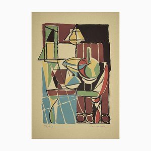 Guido La Regina, composición colorida, linóleo, finales del siglo XX