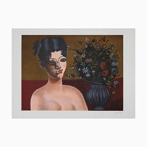 Vase Girl with Flowers Franco Gentilini, Photolithographie, 1980s