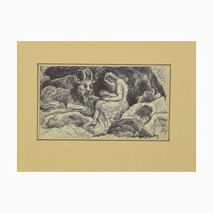 Mogniat-Duclos Bertrand, Figures With Dragon, Pen on Paper, 1950s