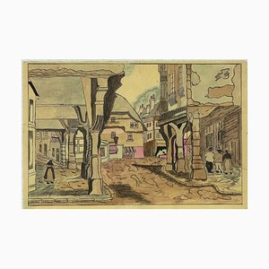 Desconocido - Villa austriaca - Tinta original y acuarela sobre papel - Mid-20th Century