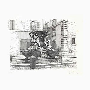 Giuseppe Malandrino, Fountain of the Turtles, Etching, 1970s