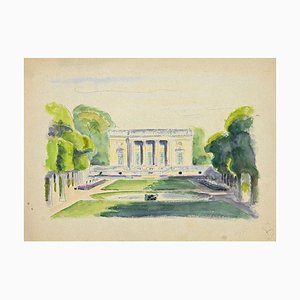 Pierre Segogne, Palace in the Park, Ink and Watercolor, Early 20th Century