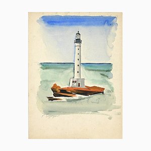 Pierre Segogne, The Lighthouse, Watercolor, Early 20th Century