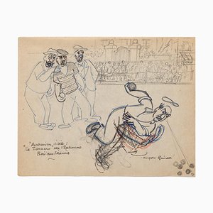 Angelo Griscelli, jugadores de bolos, dibujo, mediados del siglo XX