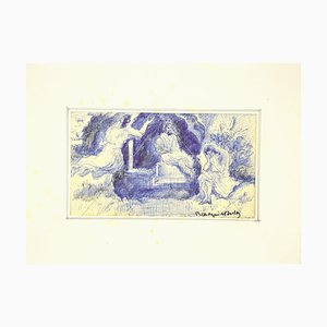 Mogniat-Duclos Bertrand, Figures in the Landscape, Pen, Mid 20th Century