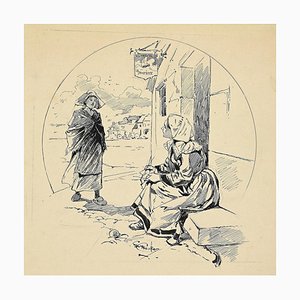 Georges Conrad, Figure nel paesaggio, Disegno a penna, inizio XX secolo
