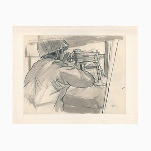 Jacques Hirtz, Soldier, Pen and Watercolor, Mid-20th Century