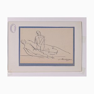 Louis Touchagues, Homme Couché et Debout, Encre, Début 20ème Siècle