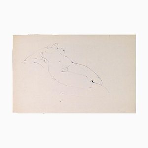 Louis Touchagues, Femme Nue Allongée, Tableau Encre, Milieu du 20e Siècle