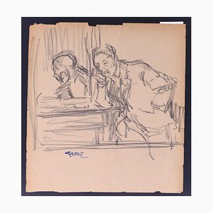 Georges Gobo, Thinking Man, Kohlezeichnung, frühes 20. Jahrhundert