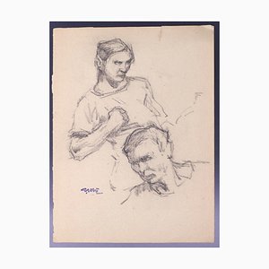 Georges Gobo, Buste Masculin et Tête Masculine, Dessin, Début 20ème Siècle