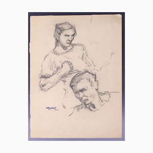 Georges Gobo, Male Bust and Male Head, Drawing, Early 20th Century