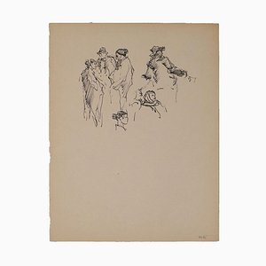 Georges Gobo, Six Standing Characters and Beads, Ink Drawing, Early 1900