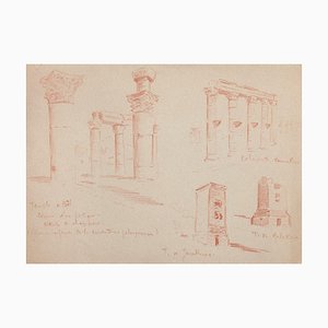 Inconnu - Architecture - Pastel Sanguine sur Papier - 19ème Siècle