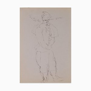 Louis Touchagues, Costumed Character, Ink Drawing on Paper, Mid-20th Century