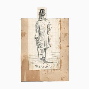 Etienne Omer Wauquier, Man With A Hat, Pencil Drawing, Mid-19th Century