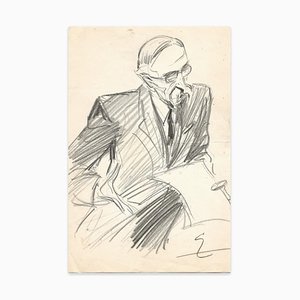 Theodore Van Elsen, Man With Glasses, Drawing, Early 20th Century