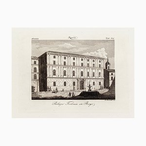 Alessandro Lescano - Borgo Palazzo Torlonia - Original Etching - 19th Century