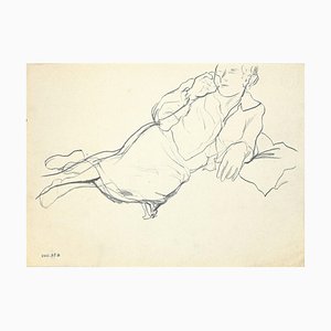Leo Guida - Liegefigur - Original Kohle auf Papier - 1940er