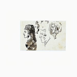 Desconocido - Studies for Portraits - Original China Ink - Finales del siglo XIX
