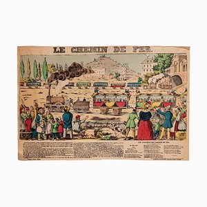 Desconocido - Epinal Print, Le Chemin De Fer - Litografía original coloreada a mano - siglo XIX