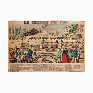 Unknown - Epinal Print, Le Chemin De Fer - Original Hand-Colored Lithograph - 19th Century