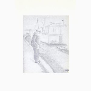 Unknown - Fishing - Original Pencil on Paper - Early 20th Century