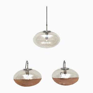 Mid-Century German Space Age Glass Ufo Pendant Lamps from Limburg, Set of 3