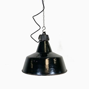 Industrial Black Enamel Pendant Lamp with Cast Iron Top from Elektrosvit, 1970s