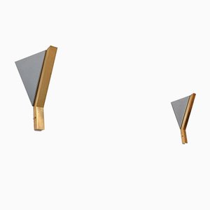 Italian Triangular Chrome & Brass Sconces, 1970s, Set of 2