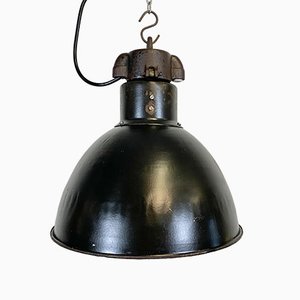 Lámpara colgante Bauhaus industrial de esmalte negro, años 50