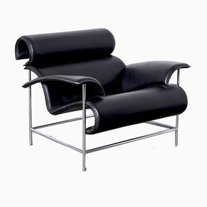 Postmodern Black Leather Armchair