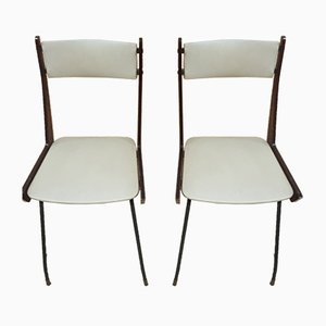 Set of Italian Modern Iron & Wood Boomerang Dining Chairs, 1960s