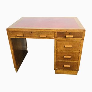 Desk with 5 Drawers & Red Leather Top, 1960s