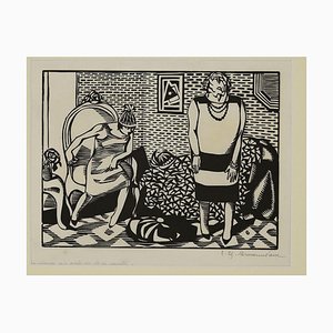 Hermann-Paul, The Conversation, Woodcut Print, 1920s