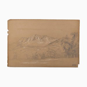 Pastella Marie Hector Yvert - Paesaggio alpino - Disegno originale a matita, XIX secolo