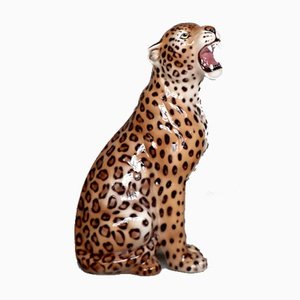 Italienische Mid-Century Keramik Skulptur eines Leoparden, 1970er