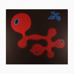 Poul Agger, Oil On Canvas, ''red Shape'', Abstract Composition
