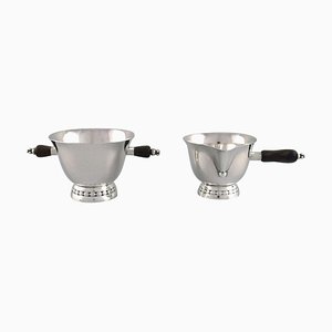 Sugar / Cream Set in Sterling Silver with Handles in Ebony from Georg Jensen, Set of 2