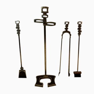 Brass Fire Place Tools on Stand, Italy, 1970s, Set of 3